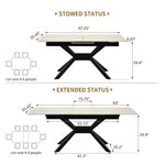 Rectangular Extendable Dining Table With Geometric X Frame, Kitchen Table For Dining Room - Beige
