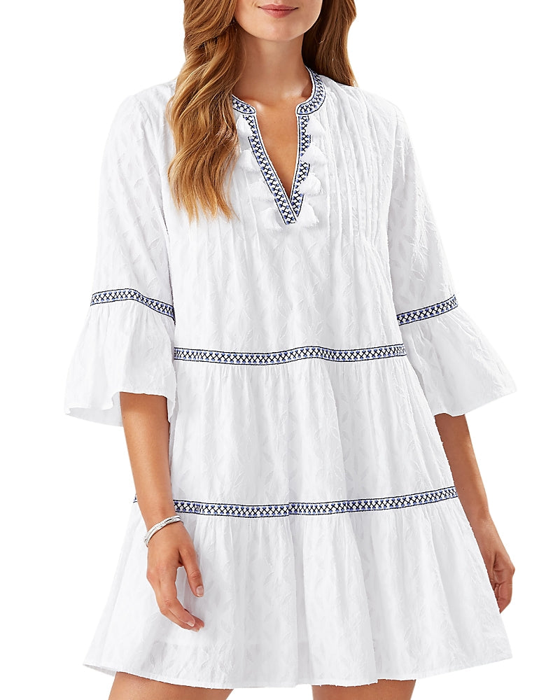 Tommy Bahama Embroidered Cotton Tier Cover-Up Dress in White, Size X-Small