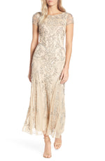 Petite Women's Pisarro Nights Embellished Mesh Gown, Size 10P - Metallic