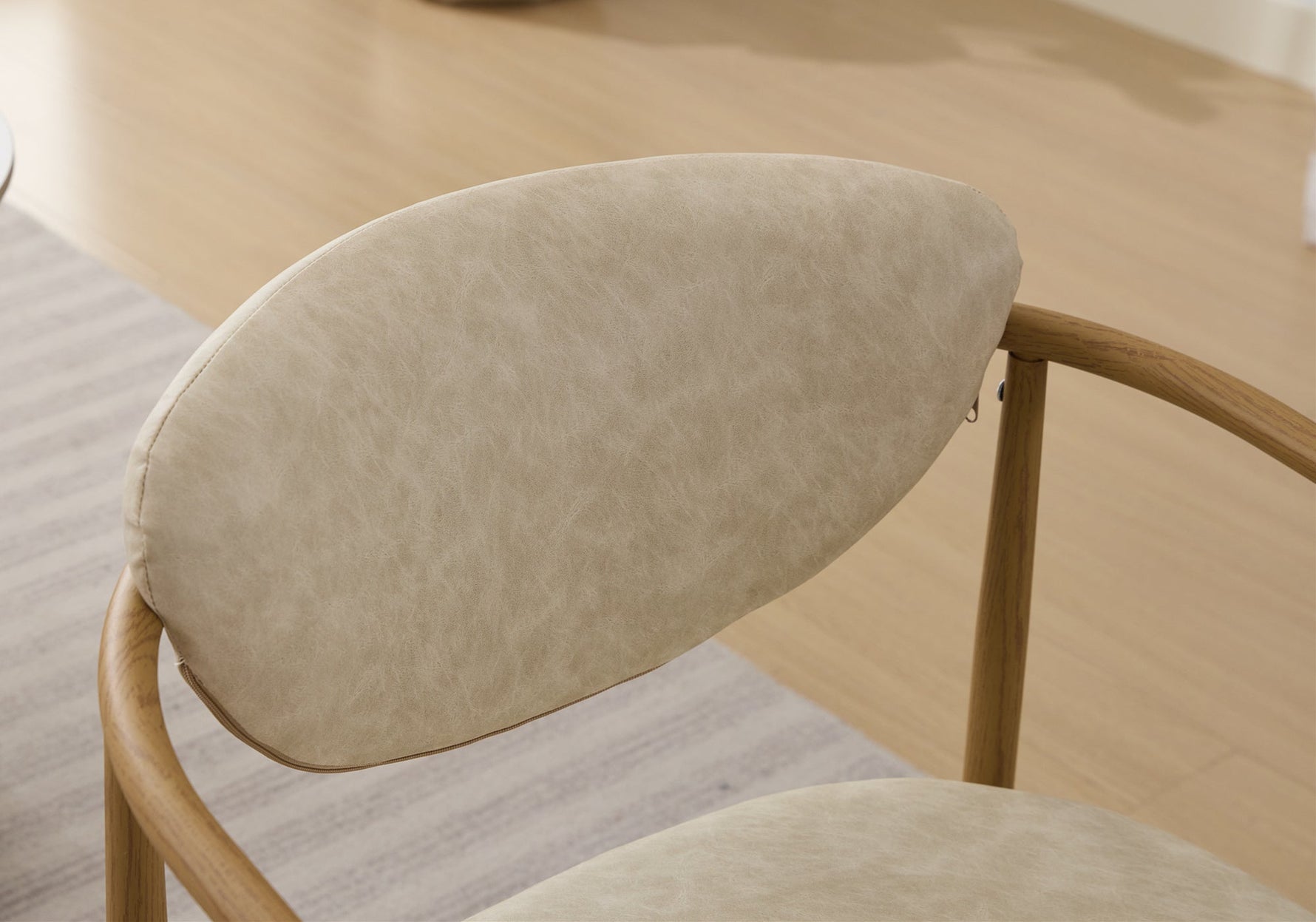 Beige PU Leather Dining Room Chair with Metal Frame