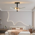 Ceiling Light Fixtures Flush Mount Indoor Outdoor Ceiling Light with Water Ripple Glass Shade (Black)