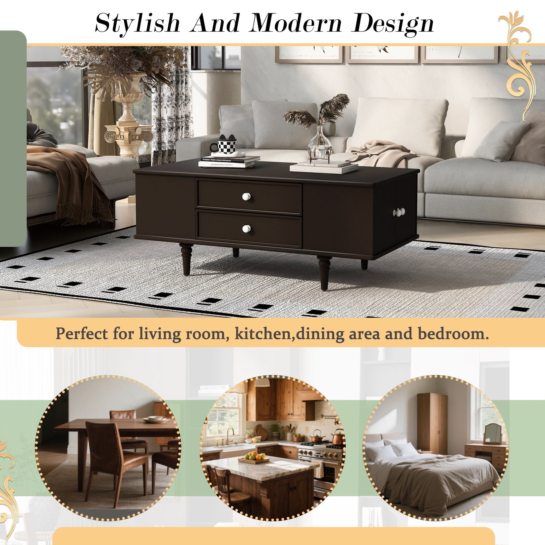 Modern Rectangle Coffee Table with Four Drawers