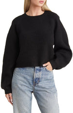 Topshop Mixed Stitch Balloon Sleeve Crop Sweater in Black, Size X-Small