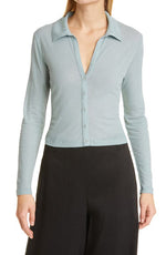 Vince Tie Back Cotton Knit Cardigan in Pale Bay, Size X-Small