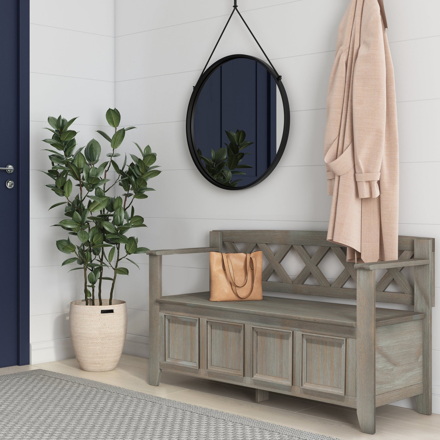 Amherst Solid Wood Entryway Storage Bench in Distressed Grey