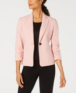 Kasper Ruched-Sleeve One-Button Blazer