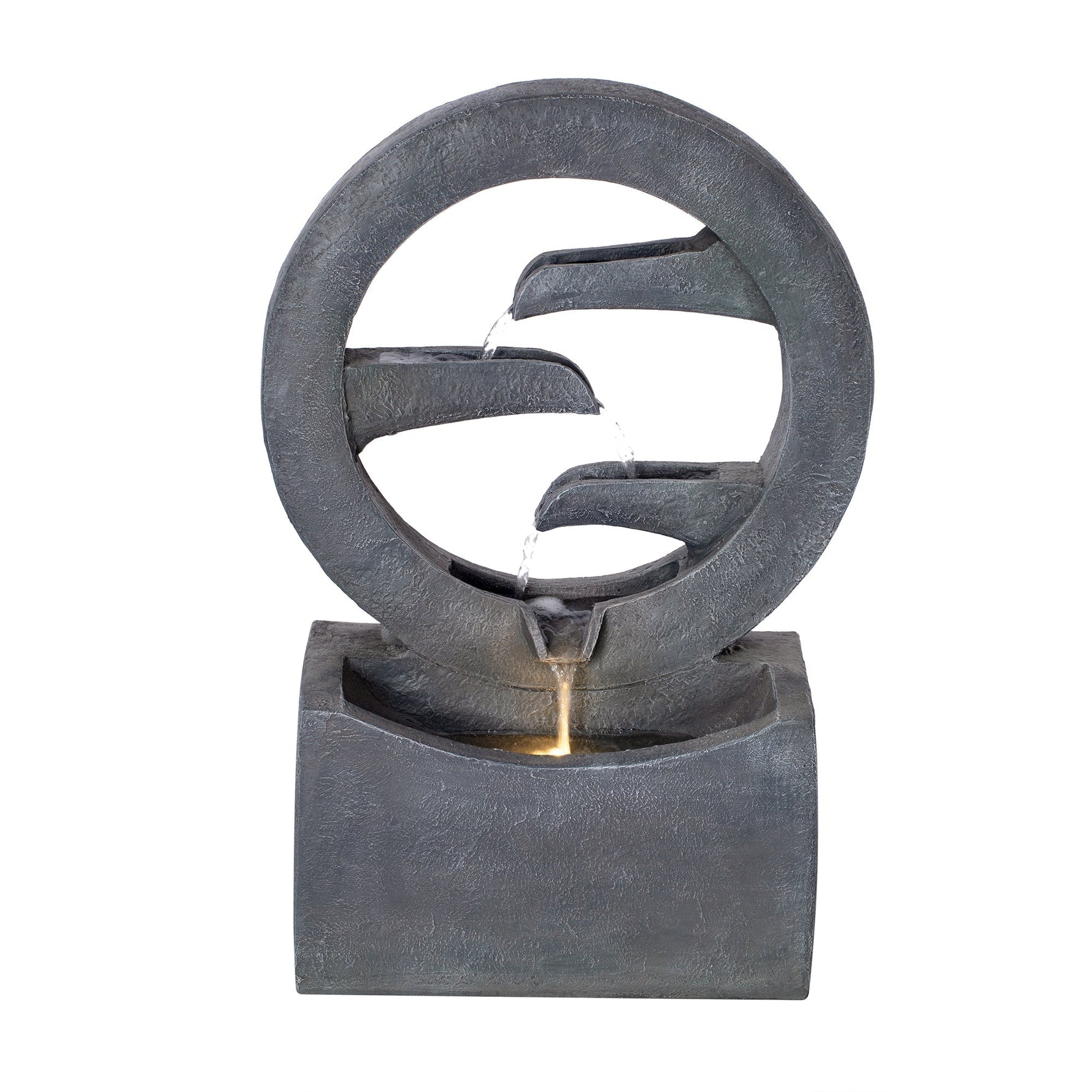 26.77'H Gray Circular Polyresin Outdoor Water Fountain with LED Light