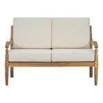 Outdoor Acacia Wood Loveseat with Cushions, Natural Finish with Beige Fabric