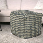 Walle Fabric Square Pouf Ottoman and Floor Cushion Teal Blue