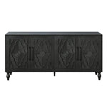 Carved Flower Door Large Storage Cabinet with Metal Handle