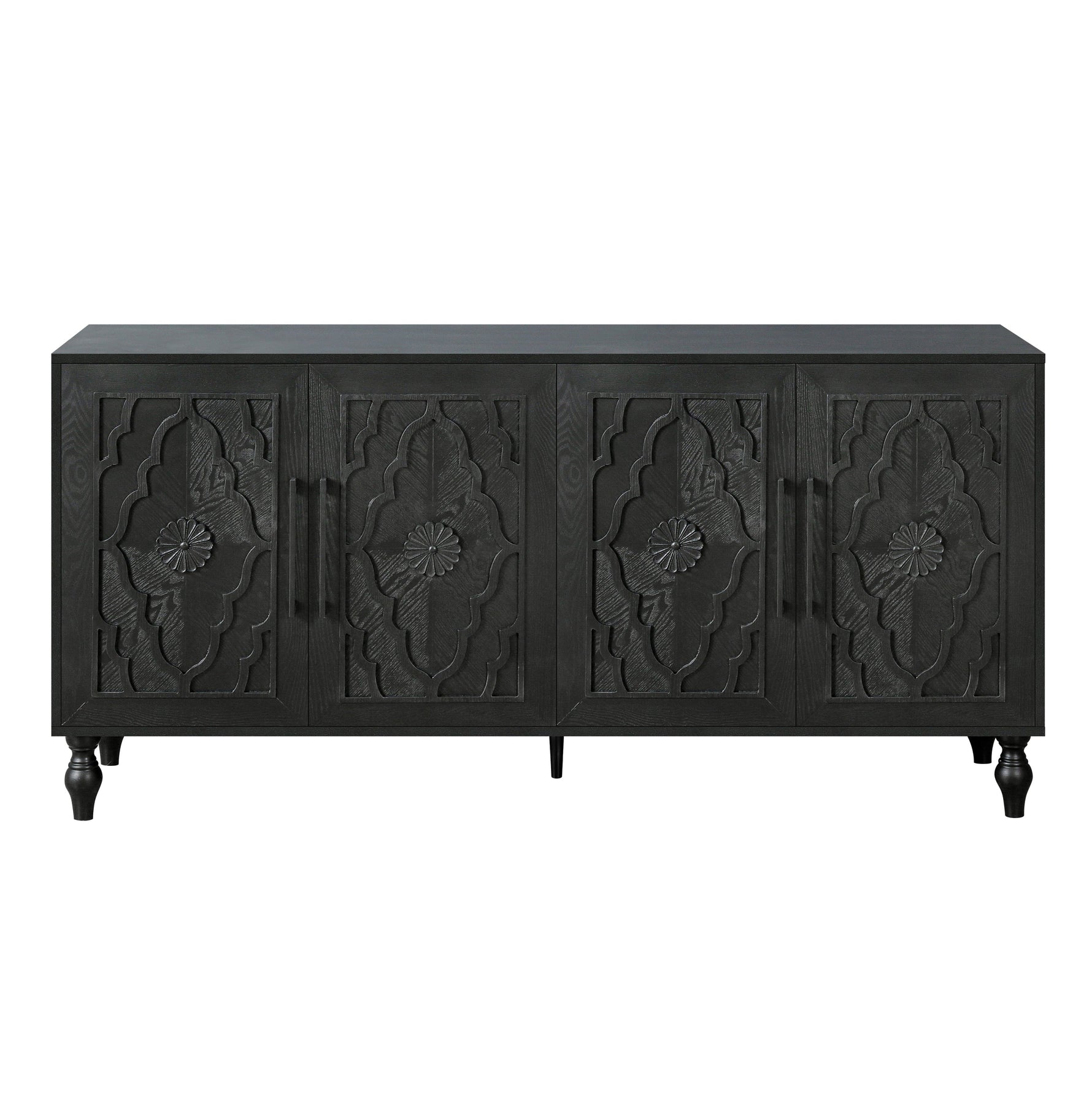 Carved Flower Door Large Storage Cabinet with Metal Handle