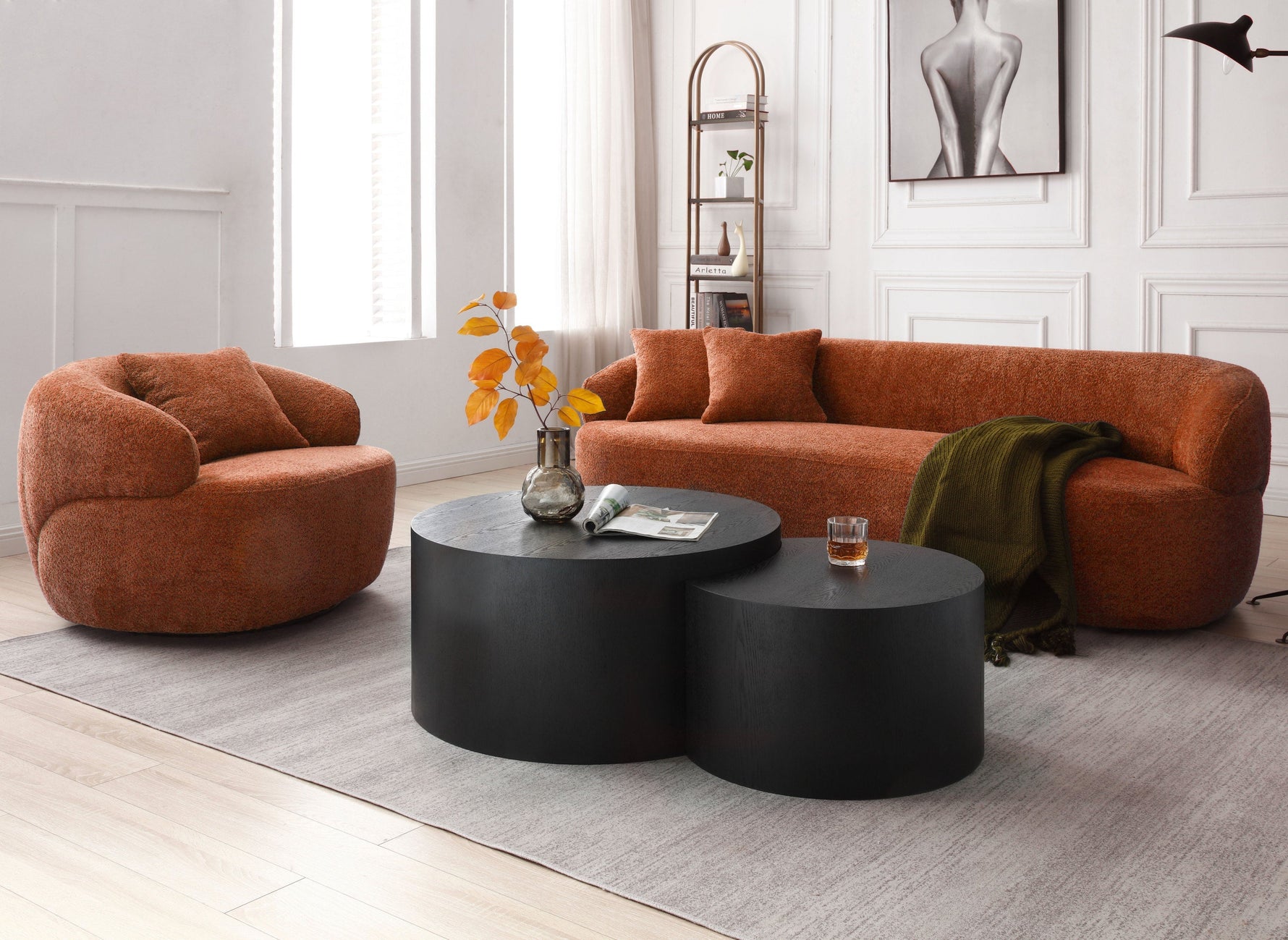 360° Swivel Mid Century Modern Curved 1-Seat Sofa - Orange