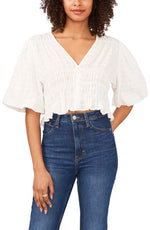 1.State Womens Puff Sleeve Smocked Cropped
