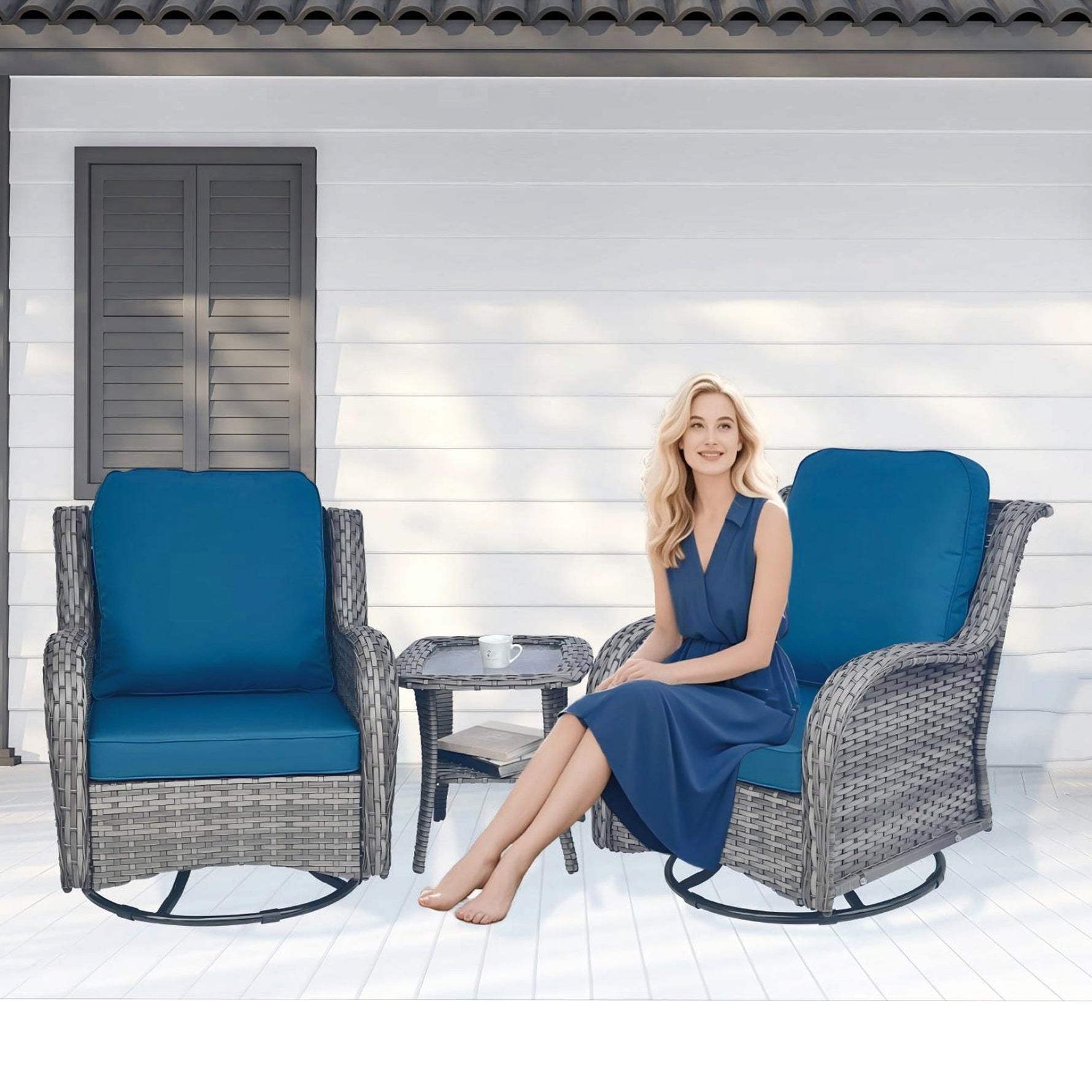Wicker Patio Furniture Set - 3 Piece Rattan Outdoor Sectional Conversation Set