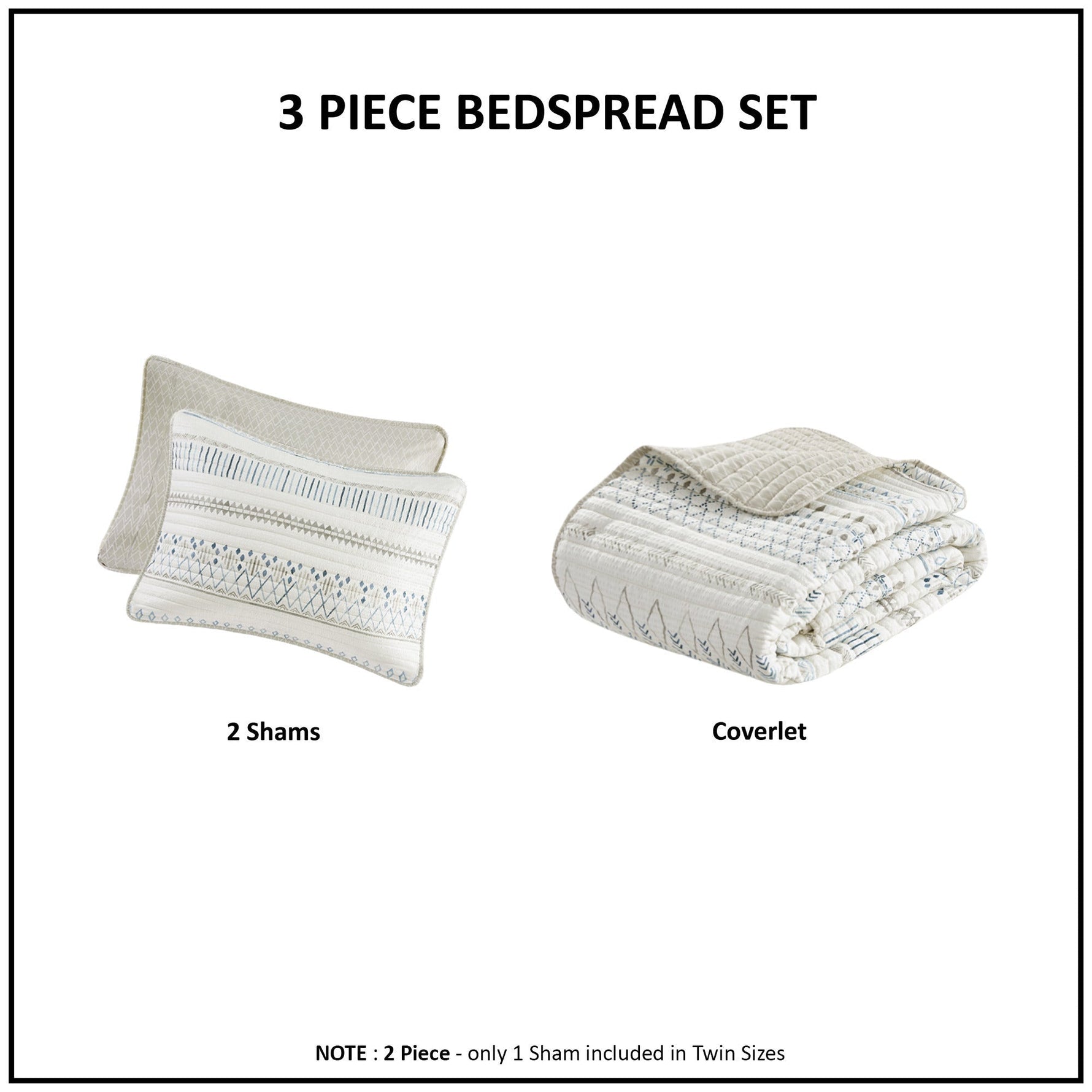 3 Piece Seersucker Quilt Set Taupe Blue King Cal King
