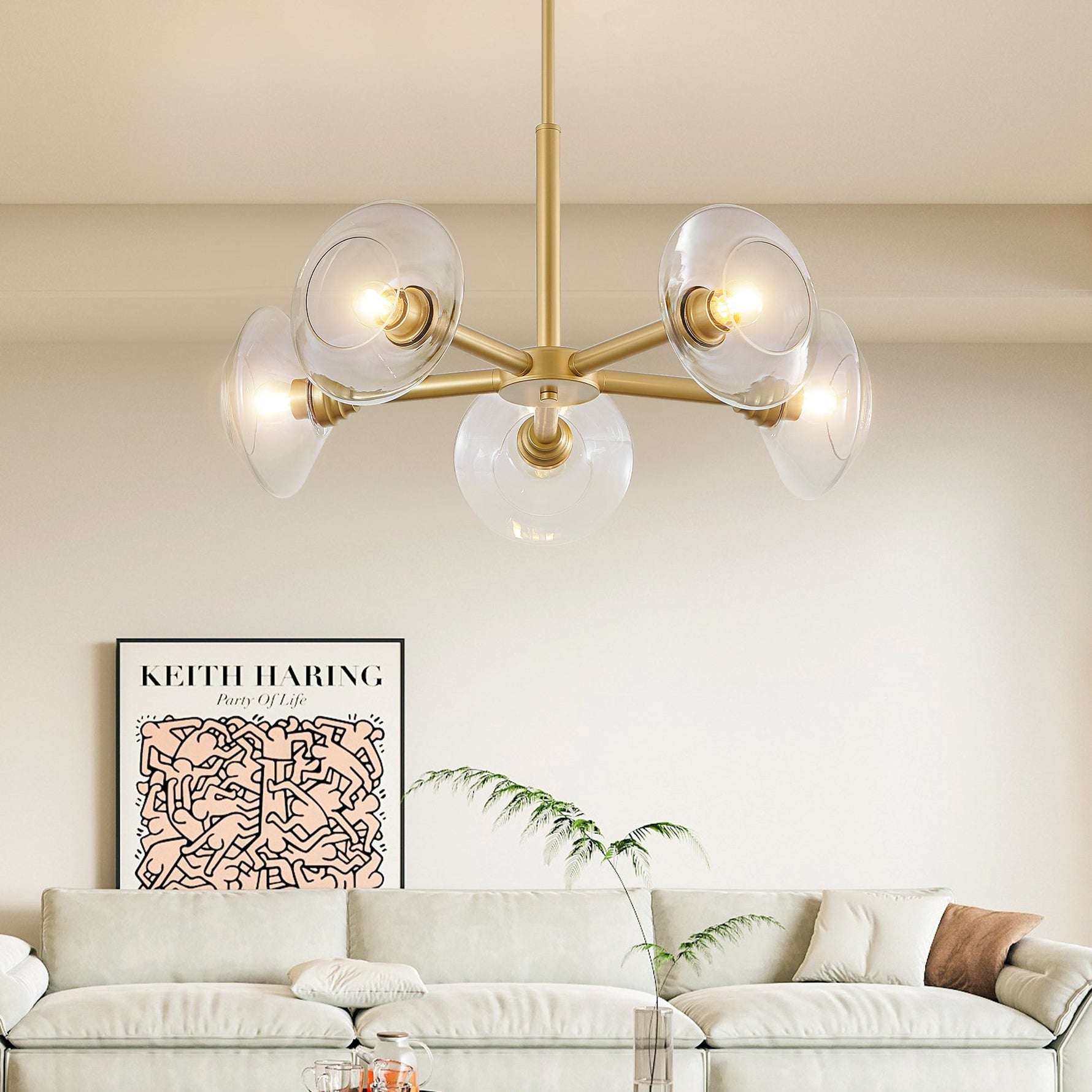26" Modern Gold 5-Light Sputnik Chandelier with Clear Glass Shades