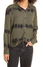 Rails Hunter Tie Dye Herringbone Button Up Shirt Olive Black Size Small