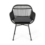 Outdoor Rattan Accent Chair With Metal Legs