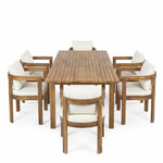 7 Pieces Acacia Wood Outdoor Dining Set with Cream Cushions