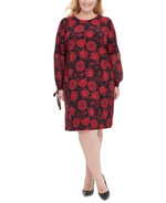 TOMMY HILFIGER Womens Red Long Sleeve Below The Knee Sheath Dress Plus 22W