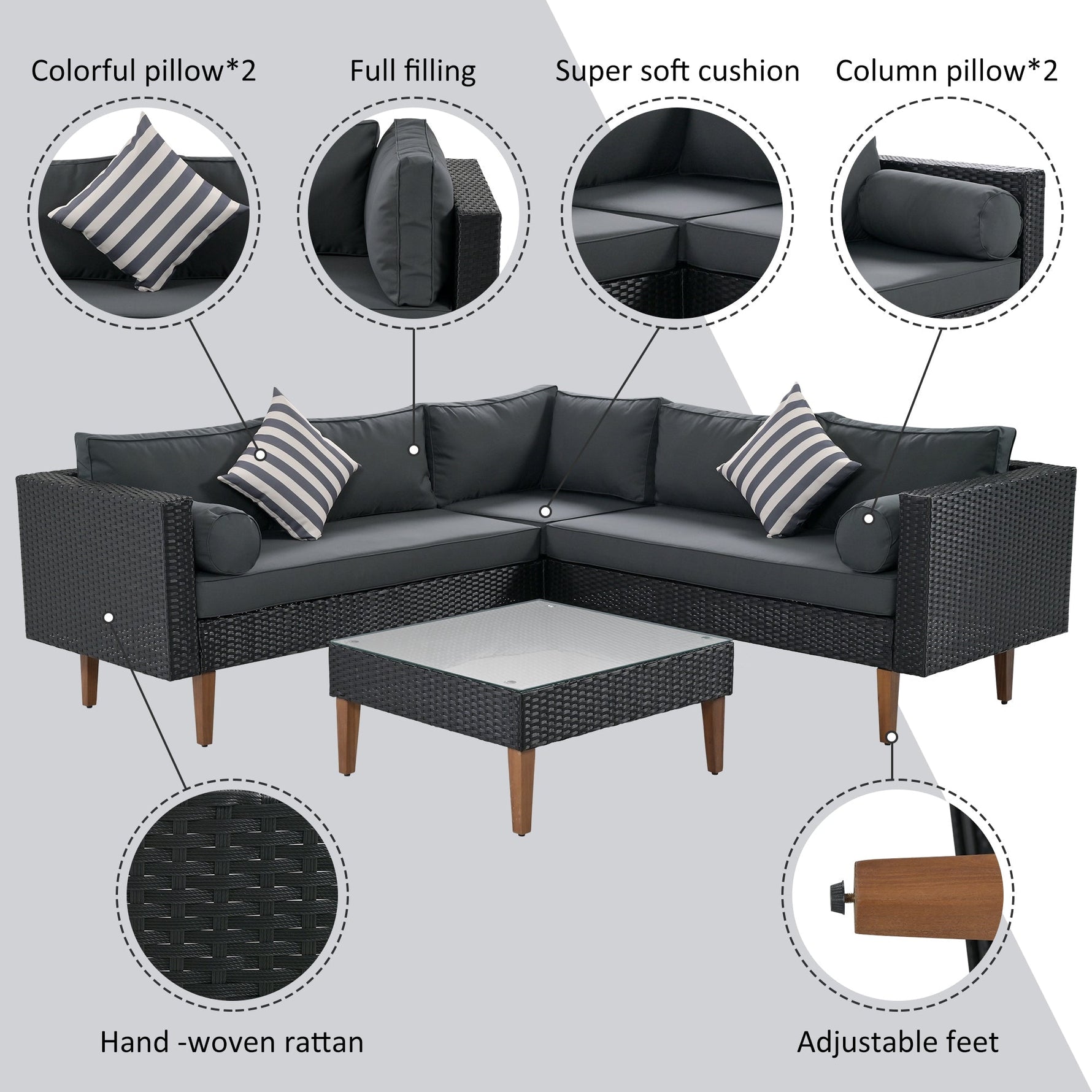 4-Piece Outdoor Wicker Sofa Set with Colorful Pillows