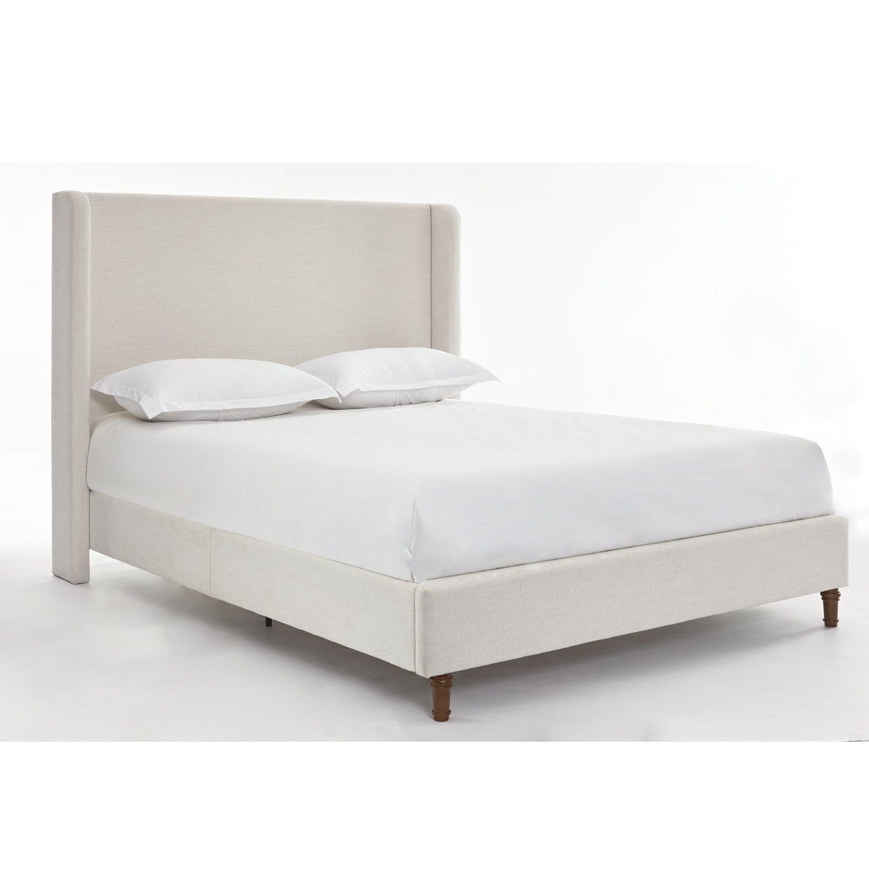 Hayden King Size Upholstered Wingback Bed with Textured Ivory Canvas and Tall 54' Headboard
