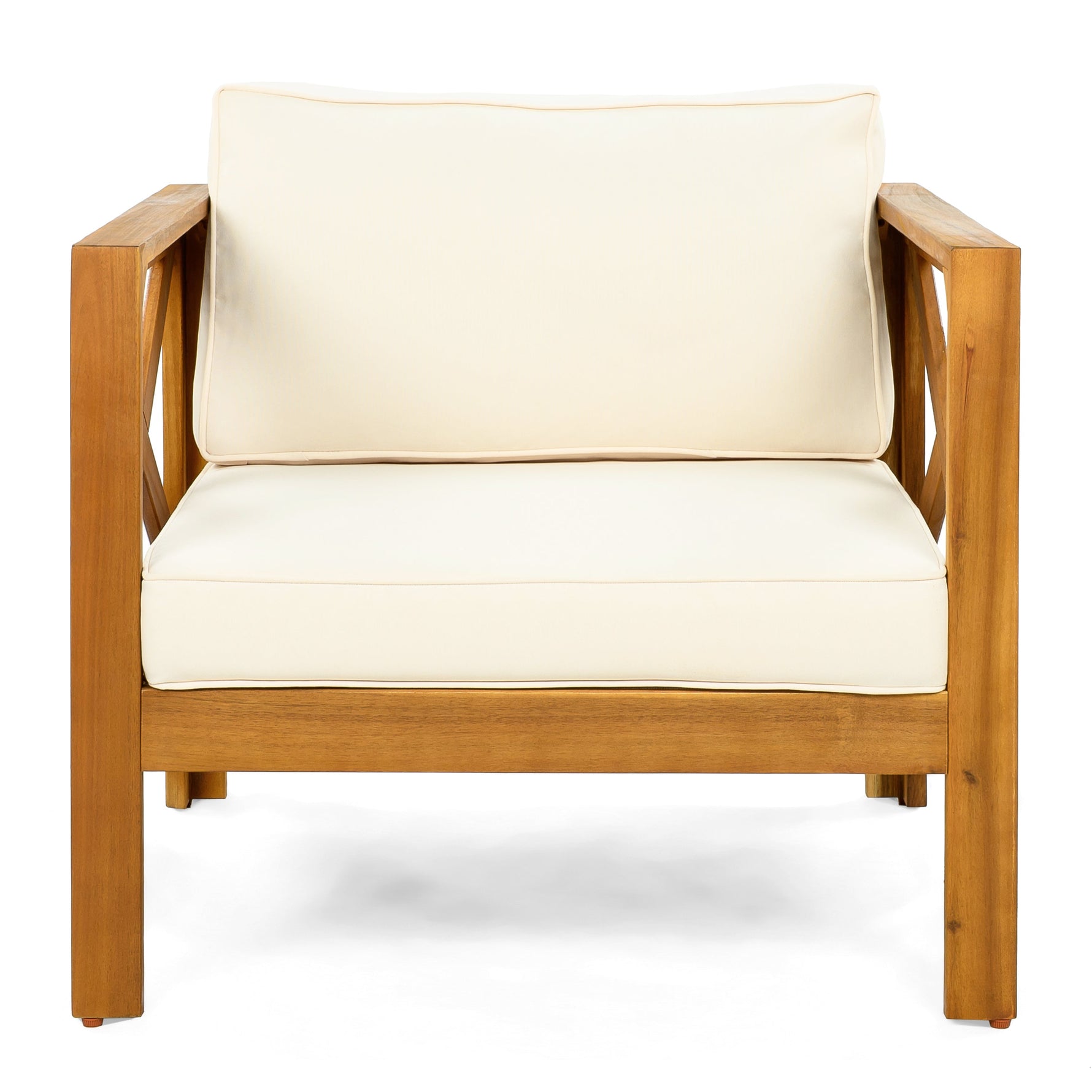 Patio Conversation Set with Foldable Acacia Wood Side Table and Cushions