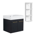 Modern Wall Mounted Bathroom Vanity with Resin Sink and Storage Rack