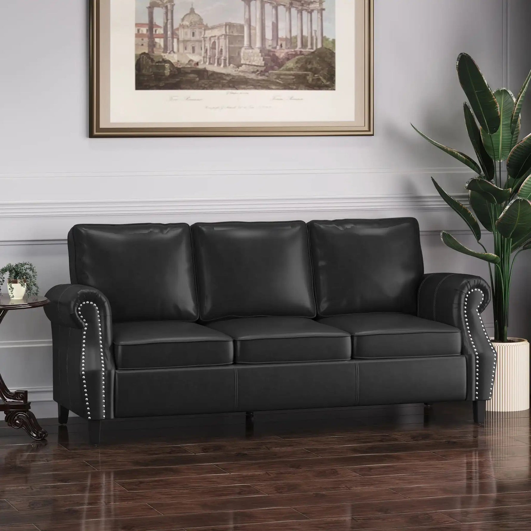 Contemporary 3 Seater Sofa With Nailhead Trim