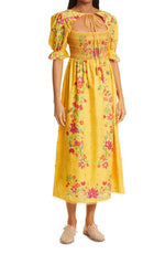 FARM Rio Flower Dream Maxi Dress in Yellow, Size Medium