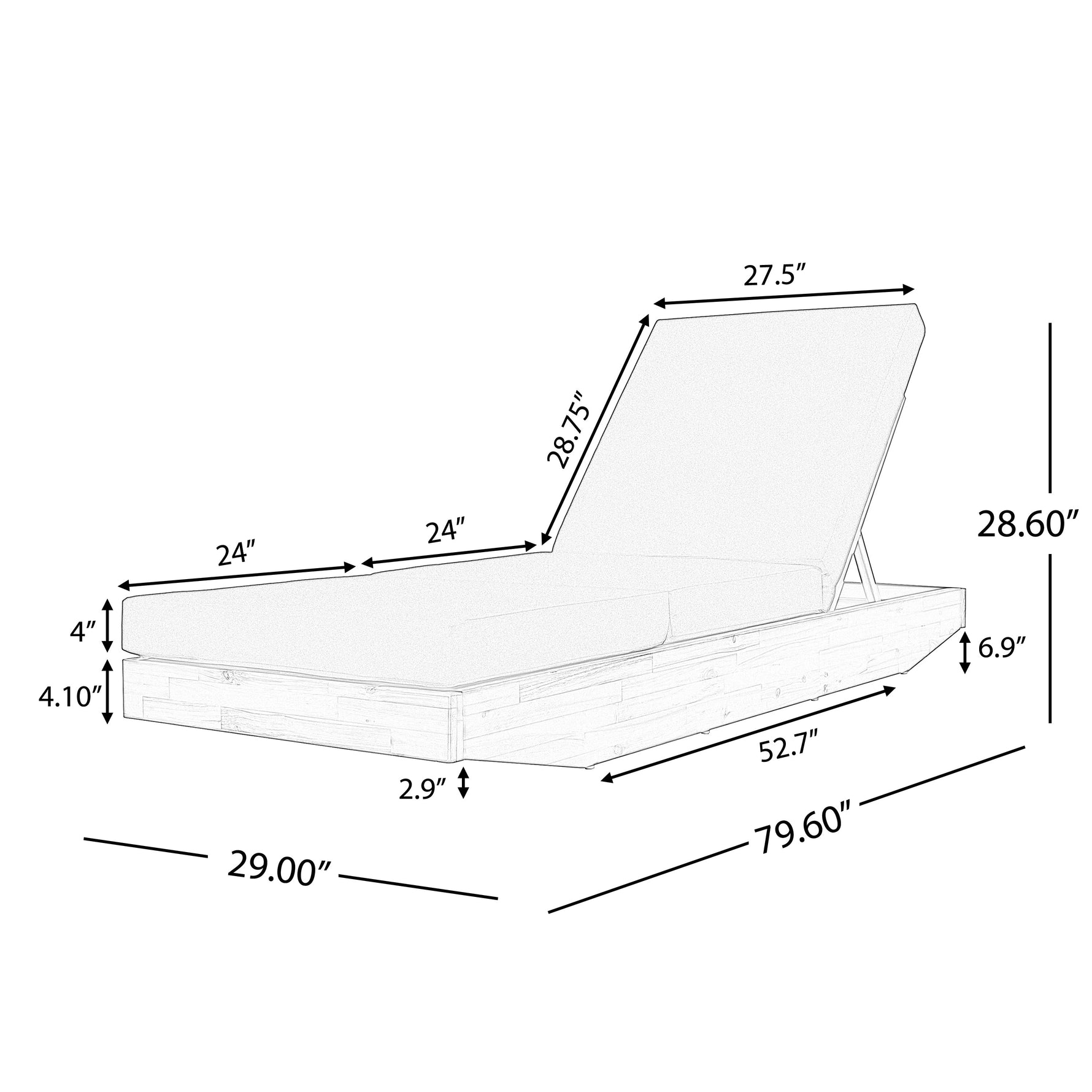 Acacia Wood Chaise Lounge with Cushion