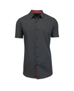 Galaxy by Harvic Men's Slim Fit Short Sleeve Solid Dress Shirt Black Medium