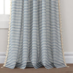 Boho Coastal Horizontal Ticking Stripe Tassel Window Curtain Panel Set