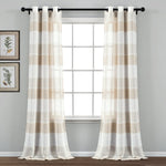 Textured Stripe Grommet Sheer Window Curtain Panel Set