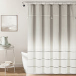 Ombre Embroidery Tassel Cotton Shower Curtain