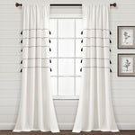 Farmhouse Boho Stripe Woven Tassel Yarn Dyed Recycled Cotton Blend Window Curtain Panel Set