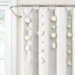 Boho Pom Pom Tassel Faux Linen Shower Curtain