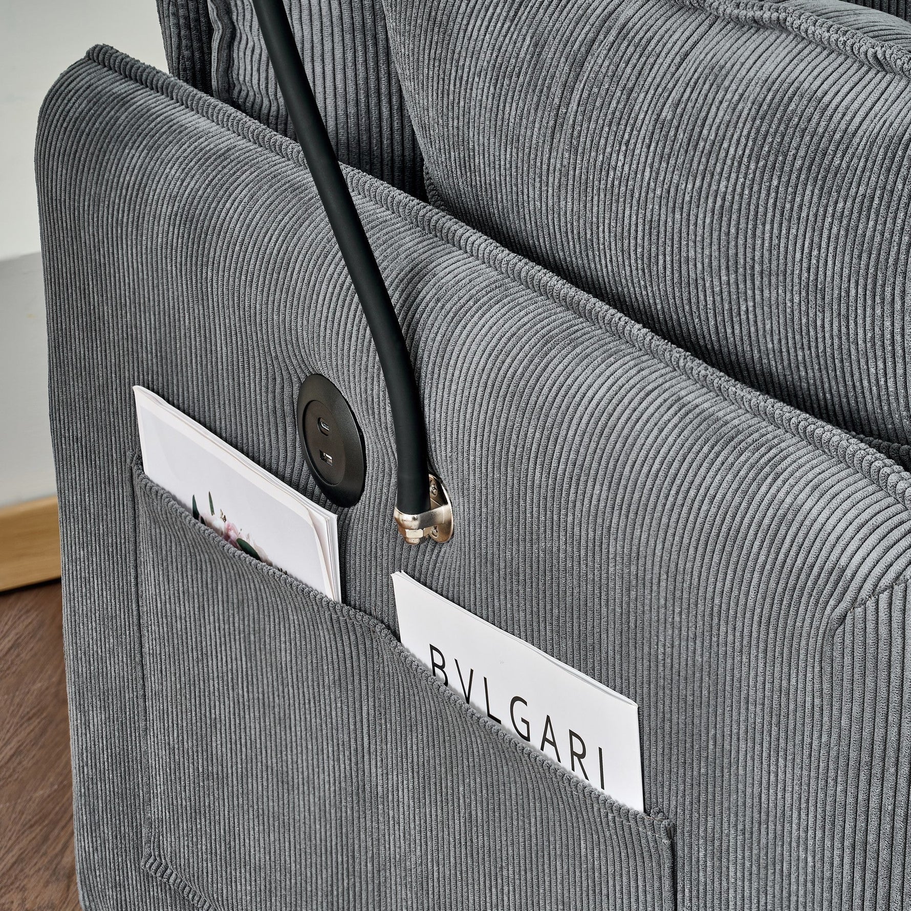 Comfy Corduroy Oversized Chaise Lounge Chair with Ottoman and Storage
