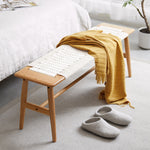 Design Natural Oak Wood Dining Bench with Handwoven Cane Seat in White