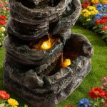 6-Tier Outdoor Cascading Stone Water Fountain with 3 LED Lights