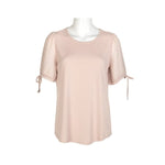 Adrianna Papell Crew Neck Clip Dot Short Sleeve with Tie Solid Knit Moss Crepe Top-PEARL BLUSH / S