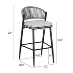 Outdoor Bar Height Metal Frame Counter Stools with Scallop-Shaped Backrest & Water-Resistant Cushions
