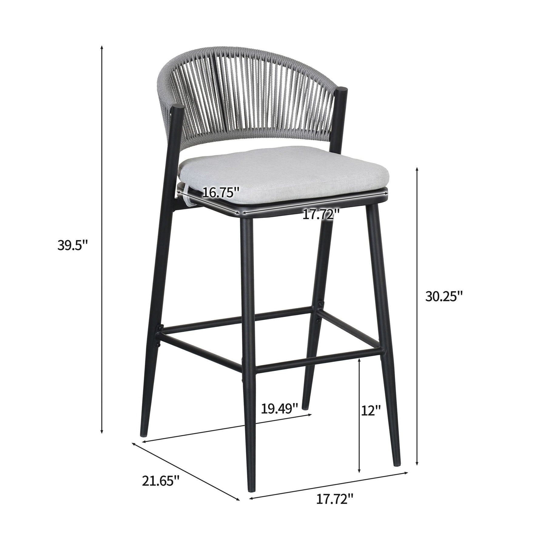 Outdoor Bar Height Metal Frame Counter Stools with Scallop-Shaped Backrest & Water-Resistant Cushions