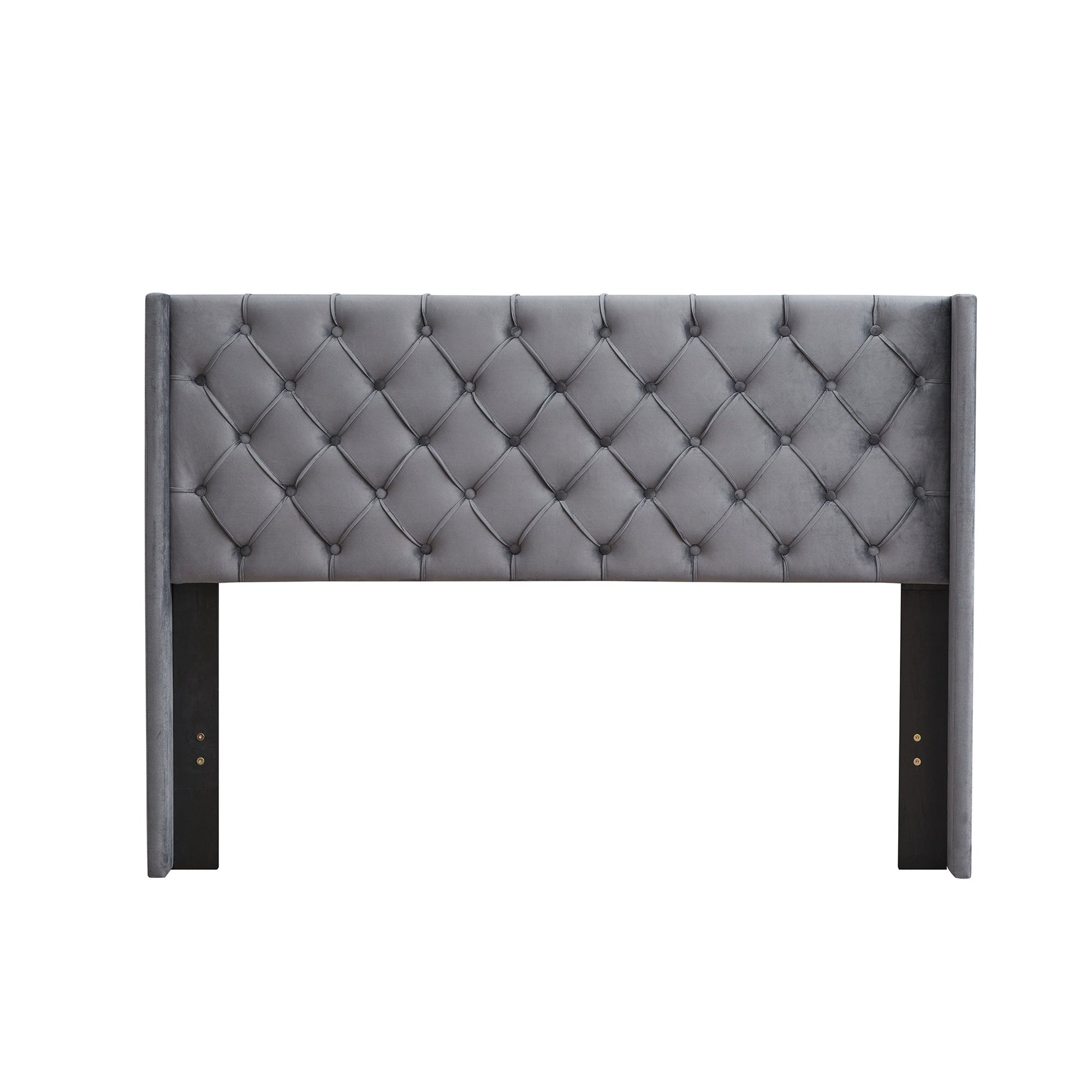 Velvet Button Tufted Upholstered Bed with Wings Design - Queen