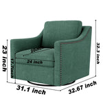 360 Degree Swivel Armchair Cotton Linen Fabric with Brass Nail Detailing