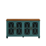 Elegant European Antique Style 4-Door Cabinet with Tempered Glass Doors