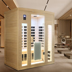 Low EMF, There is also a heating plate on the glass door, Hemlock wood Far-infrared indoor Three person sauna room