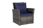 4 Pieces Outdoor Patio Furniture Set with Rattan Chairs and Tempered Glass Table
