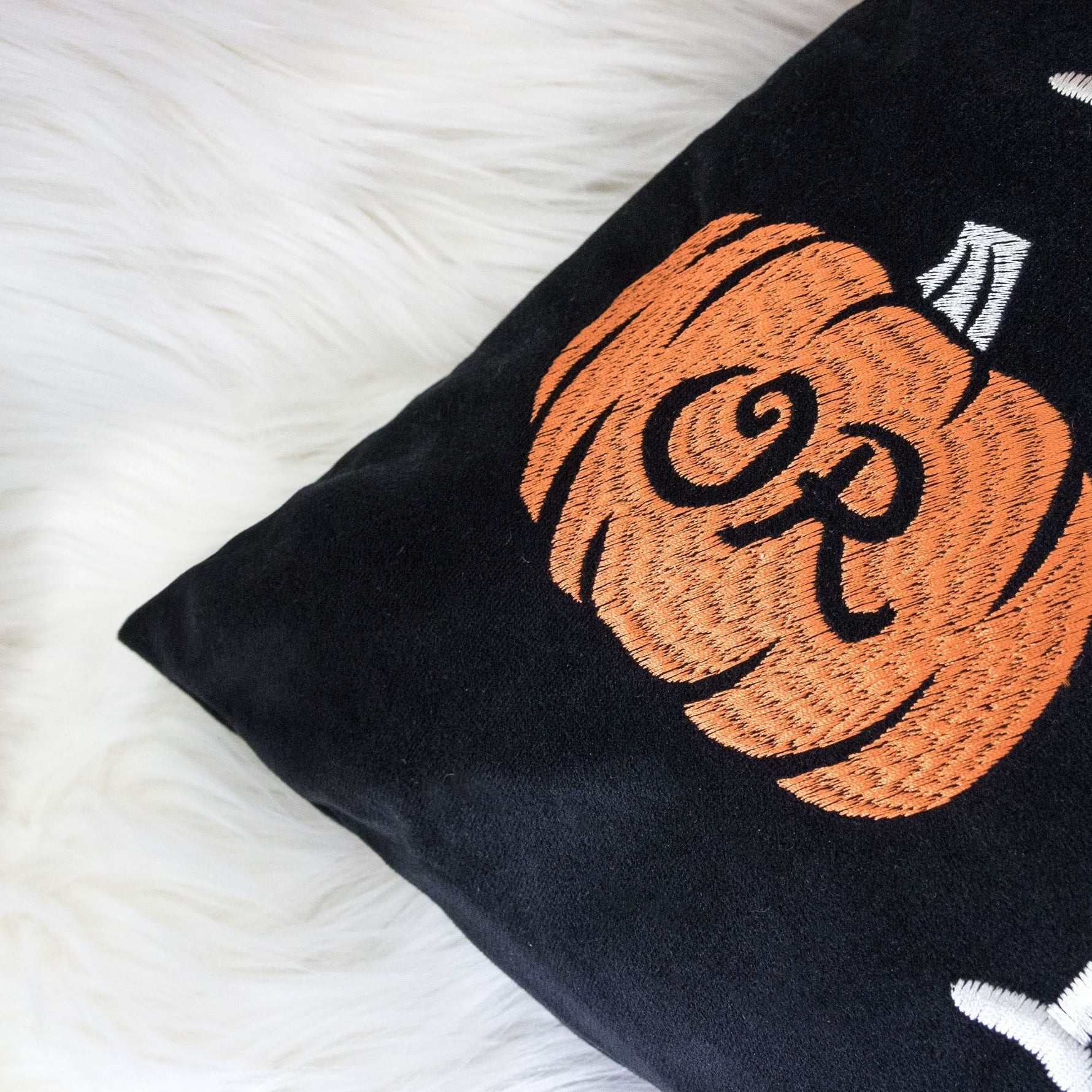 Halloween Lumbar Pillow – Embroidered ‘Trick or Treat’ Black Cushion with Insert