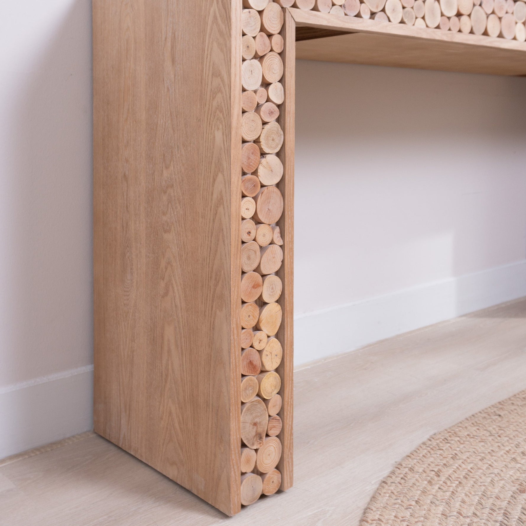 Rustic Wood Console Table with Natural Log Accents – 62" Entryway Table